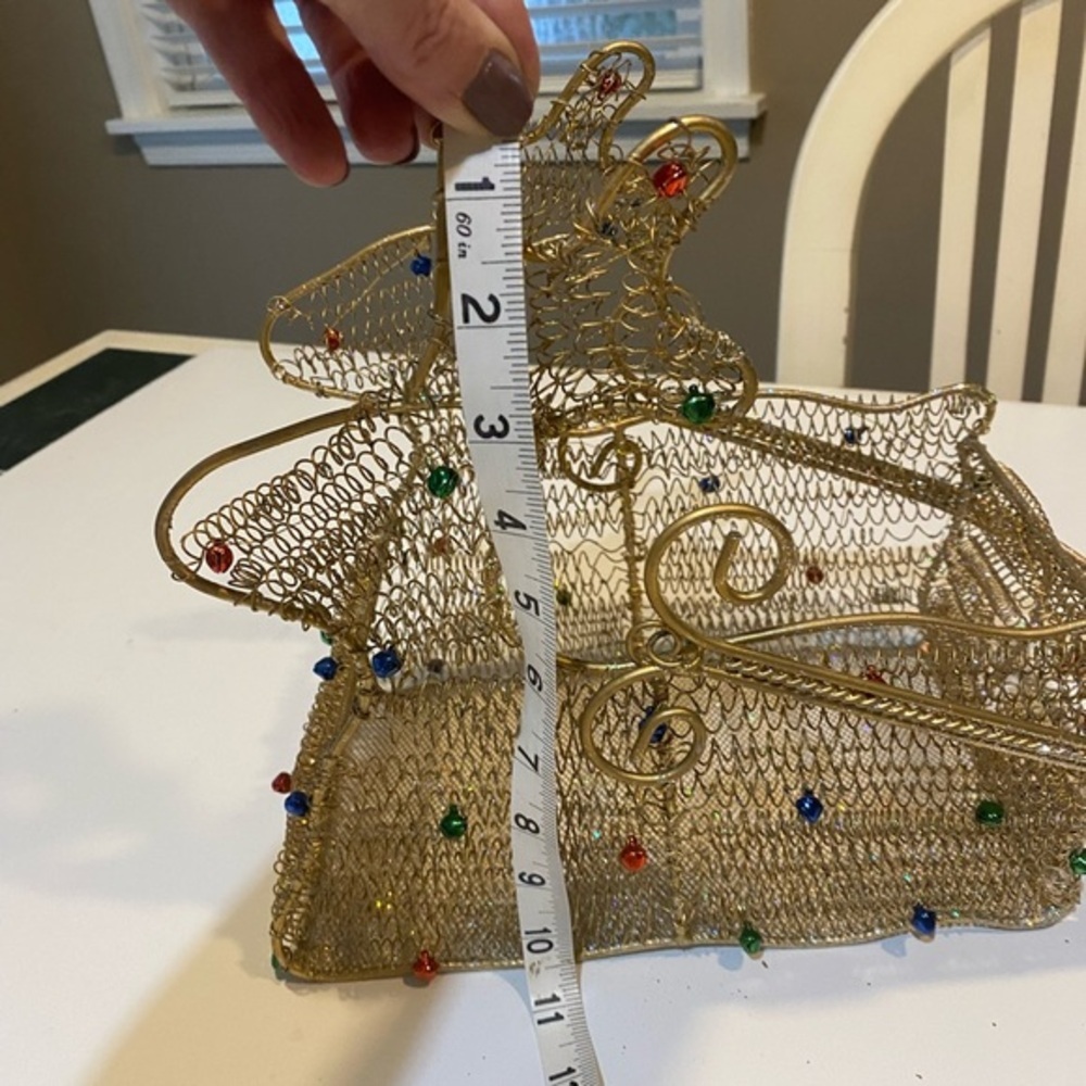 GOLD WIRE REINDEER BASKET WITH HANDLE NEW WITHOUT TAGS - Picture 3 of 10
